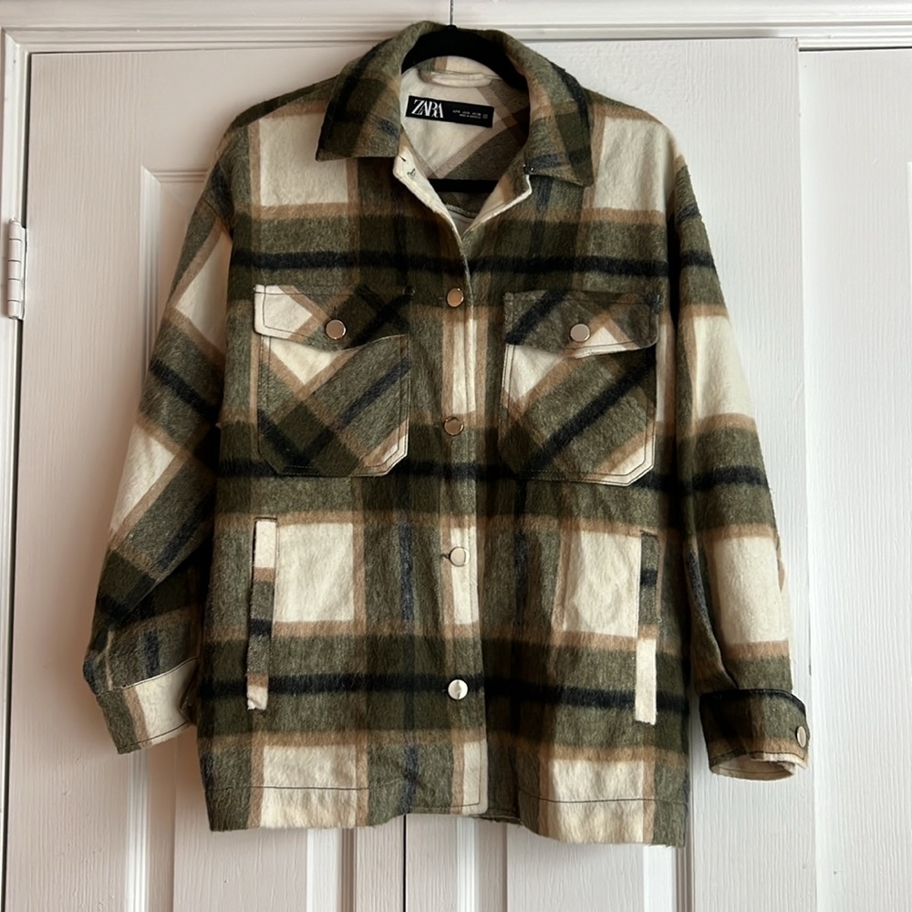 Zara plaid green and tan jacket